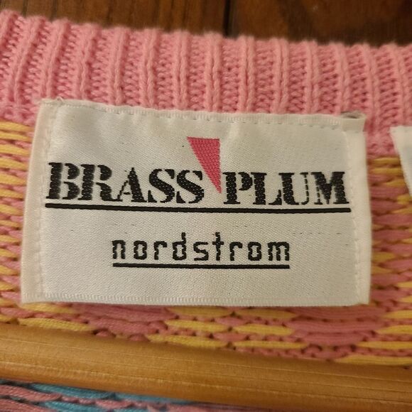Vintage Pastel Geometeric Sweater 100% Cotton Brass Plumb Nordstrom - Picture 4 of 10